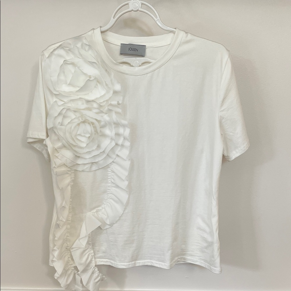 White Ruffle Detail Women's Top